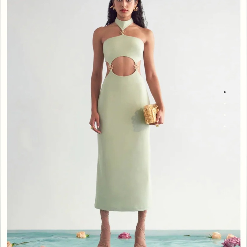Cult Gaia Olivia Gown in Jade - Halter Cutout Midi Dress - Picture 2 of 5